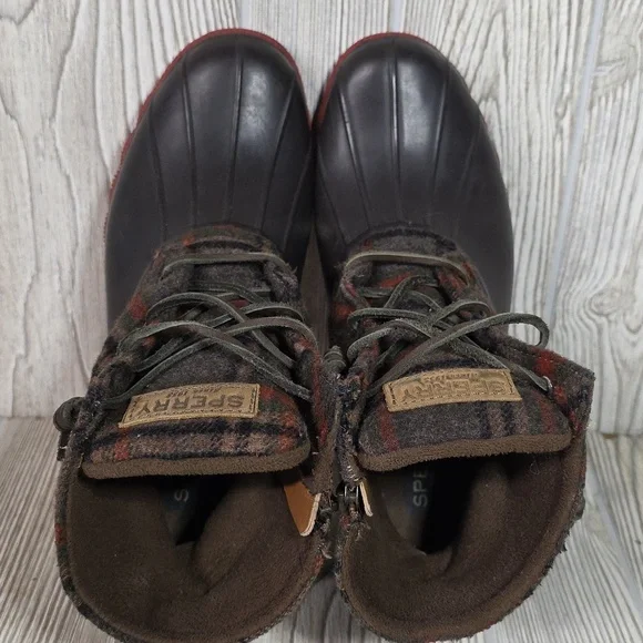 Sperry Saltwater Brown Plaid Duck Boots Womens Size 9 - Picture 7 of 14